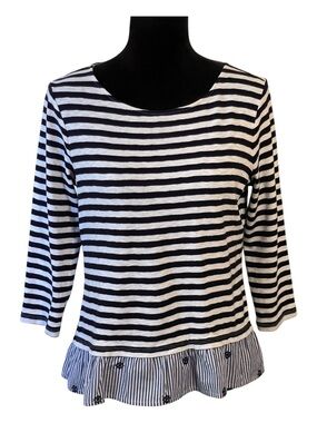 TALBOTS NAVY & WHITE STRIPED NAUTICAL 3/4 SLEEVE TOP SZ SM